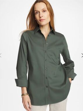Chicos Classic Button-Down Shirt in Olive Green